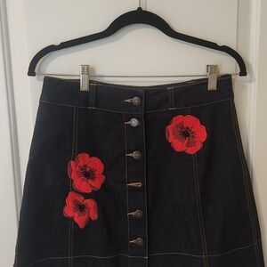 Kate Spade Black Skirt with Red Floral Accents